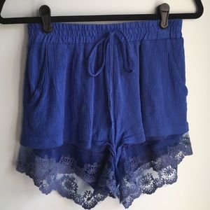 BCBG Flowy Blue Lace Shorts Size S
